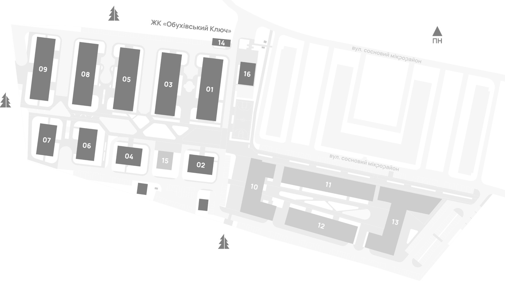 Зображення вже збудованих будинків на плані